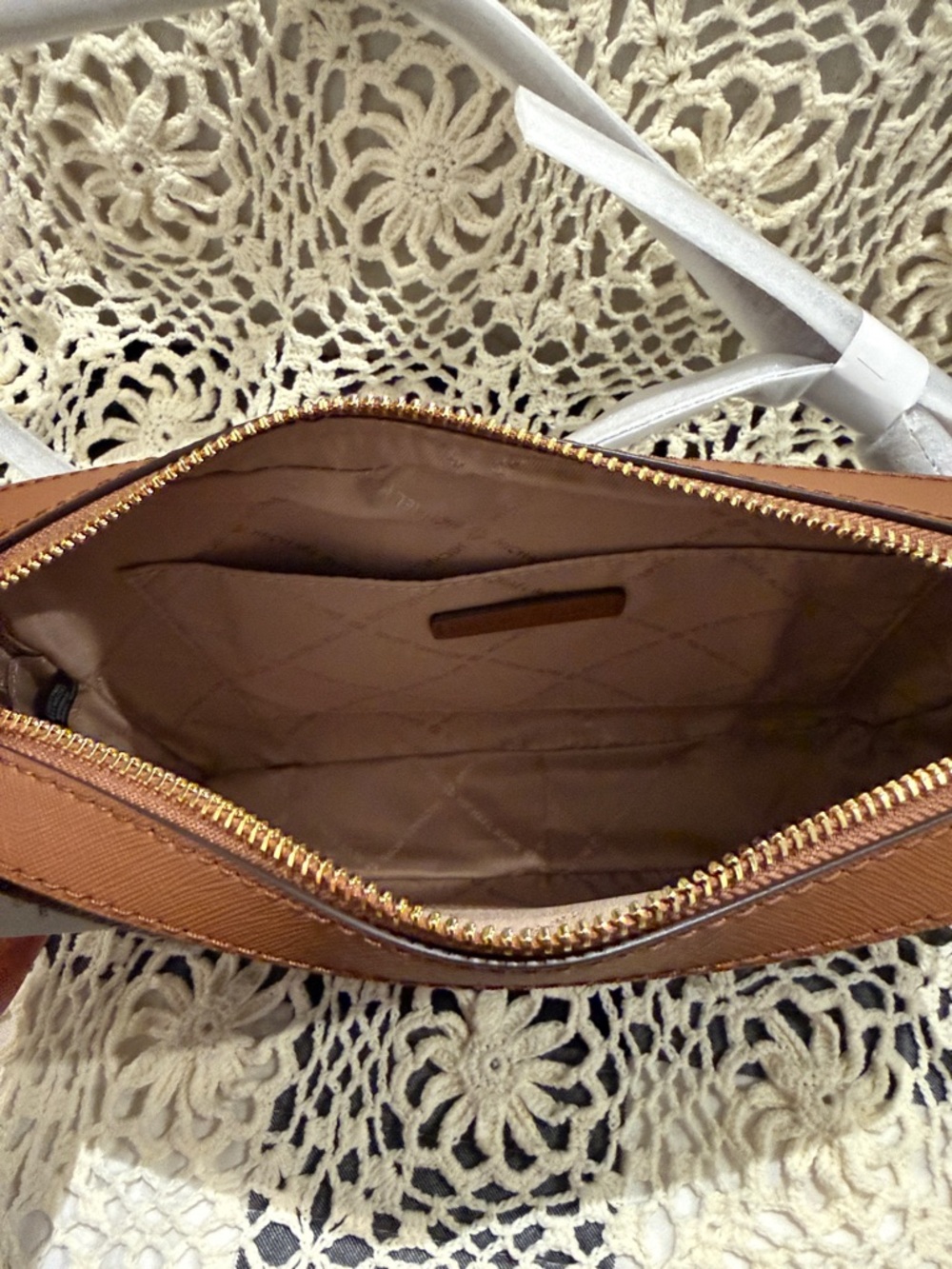 Michael Kors Brown MK Signature Crossbody Bag with Gold Logo - Picture 4 of 6